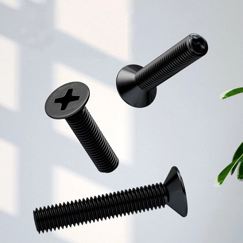 Black Countersunk Phillips Machine Screws – M2 & M2.5, A2 Stainless Steel, Fully Threaded (3–60mm Overall Length)