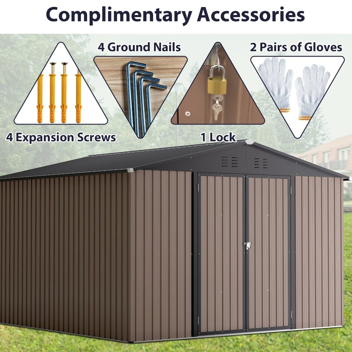 10' x 10' Metal Storage Shed for Ourdoor, Steel Yard Shed with Design of Lockable Doors, Utility and Tool Storage for Garden, Backyard, Patio, Outside use - HomeDIYer