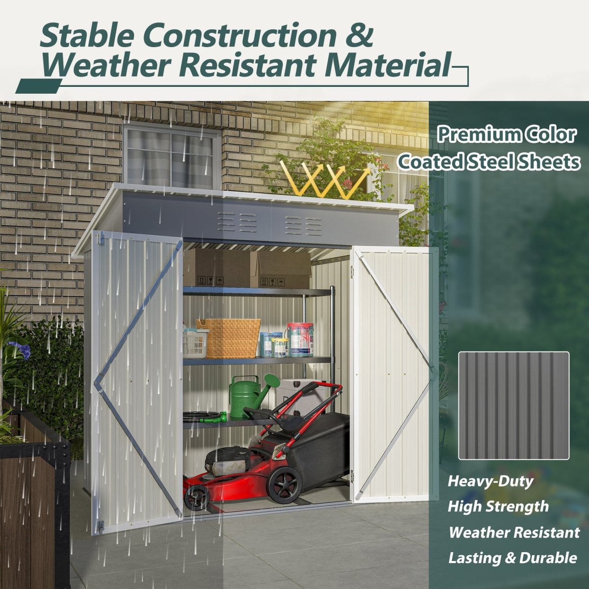 6'x4' Outdoor Metal Storage Shed for Garden Tools Lockable Door With Floor Frame - HomeDIYer