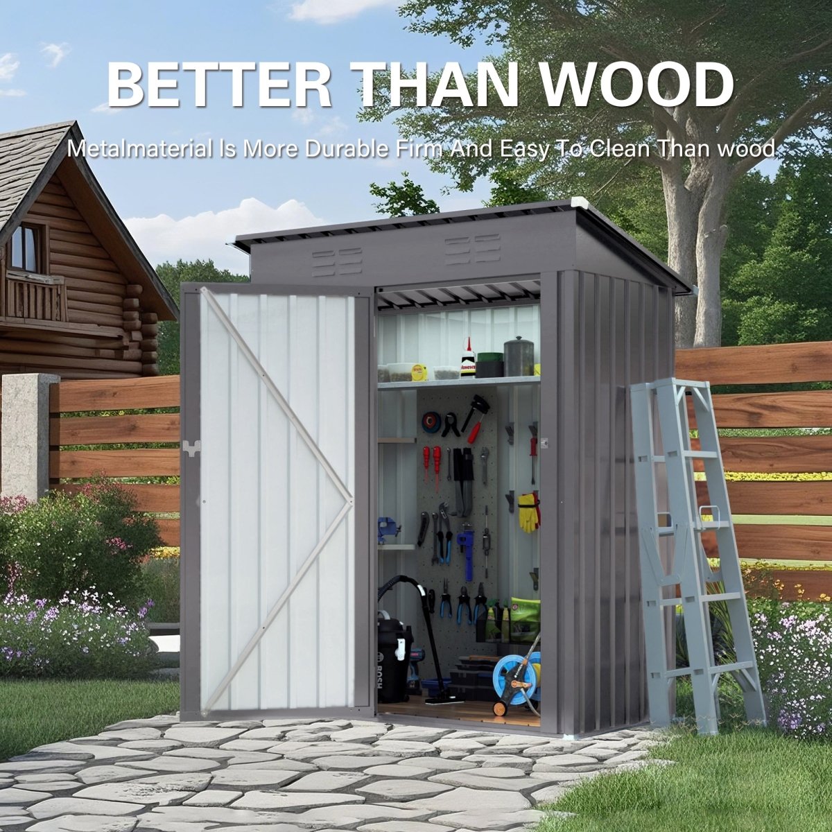 5X3 FT Metal Outdoor Storage Shed, Tool Shed with Pitched Roof and Lockable Door Compact Metal Tool Shed for Garden, Backyard, Patio, Everyday Sundries and Bike Storage, Gray - HomeDIYer