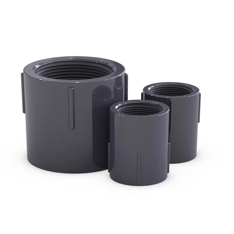 PVC Double Female Threaded Straight Coupling Adapter — Dark Gray, 20mm–63mm