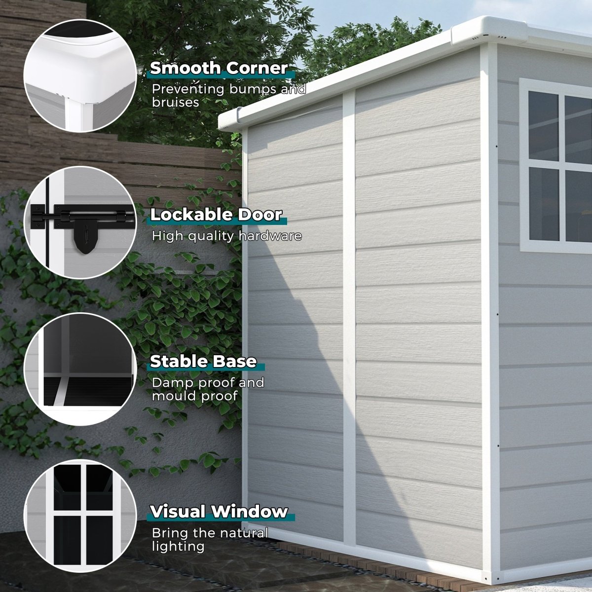 6x6 FT Storage Shed, Waterproof Resin Outdoor Storage Shed with Floor & Window & Lockable Doors and Vents, Tool Shed for Bike, Garden, Backyard,Lawn, All Weather Use, Light Grey - HomeDIYer