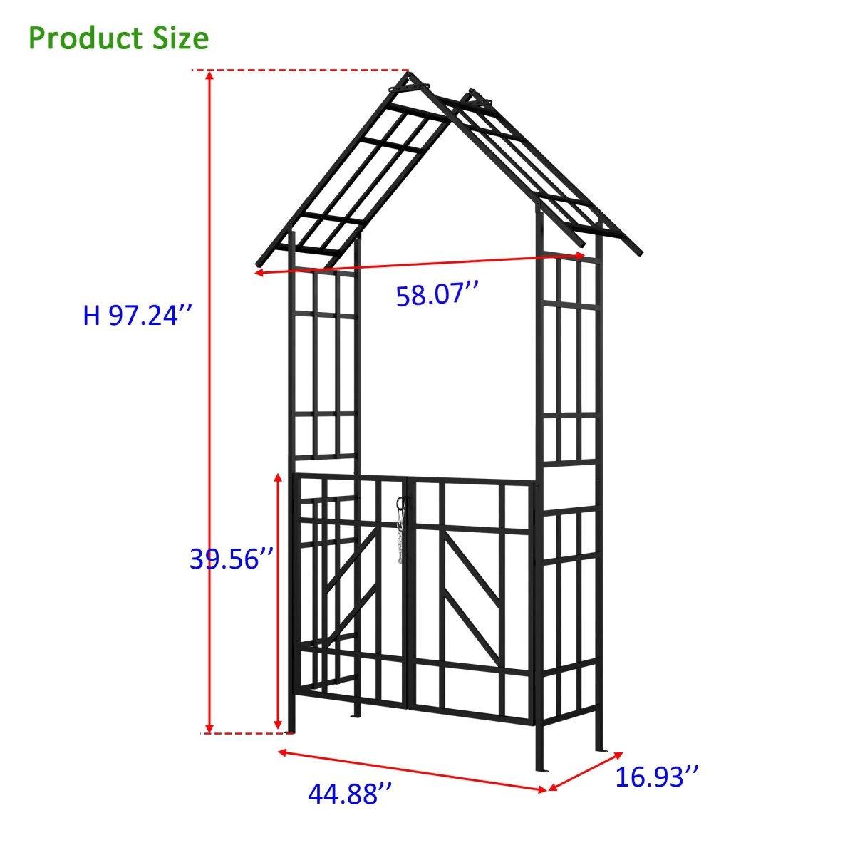 Metal Garden Arch with Gate W58.07*H97.24 Climbing Plants Support Rose Arch Outdoor Black - HomeDIYer