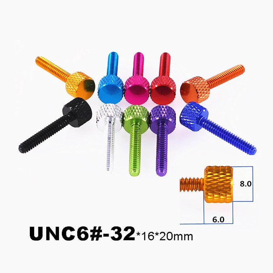 UNC 6#-32 Aluminum Anodized Knurled Thumb Screws — D8×6 Hand Knob Bolts, 16mm & 20mm