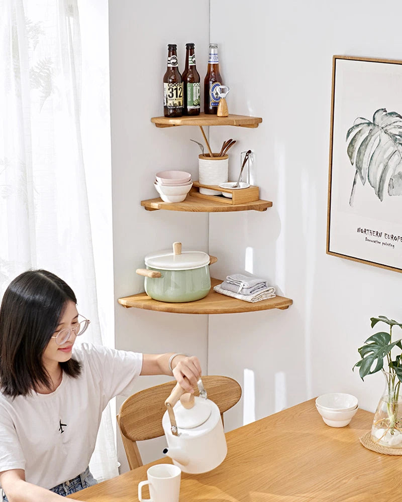 Oak Corner Shelf Wall Mounted Triangle Floating Shelves Oak Wall Storage Display
