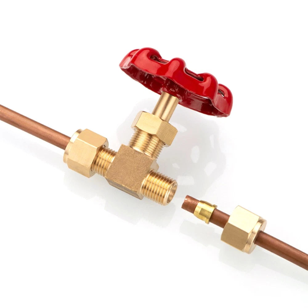 Brass Double Compression Fittings — Straight, 90° Elbow & Shut Off Valve