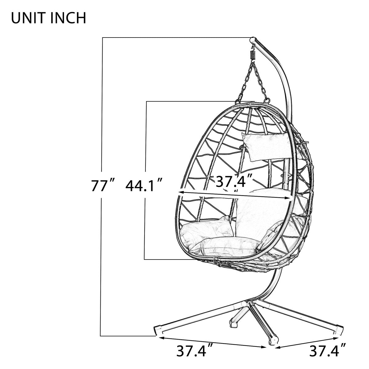 Egg Chair with Stand Indoor Outdoor Swing Chair Patio Wicker Hanging Egg Chair Hanging Basket Chair Hammock Chair with Stand for Bedroom Living Room Balcony Dark Gray - HomeDIYer