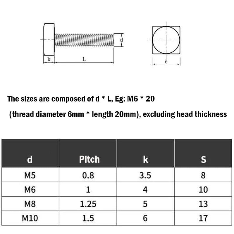 M10 M12 Square Head Bolts 304 Stainless Steel — Metric Square Head Screws - HomeDIYer