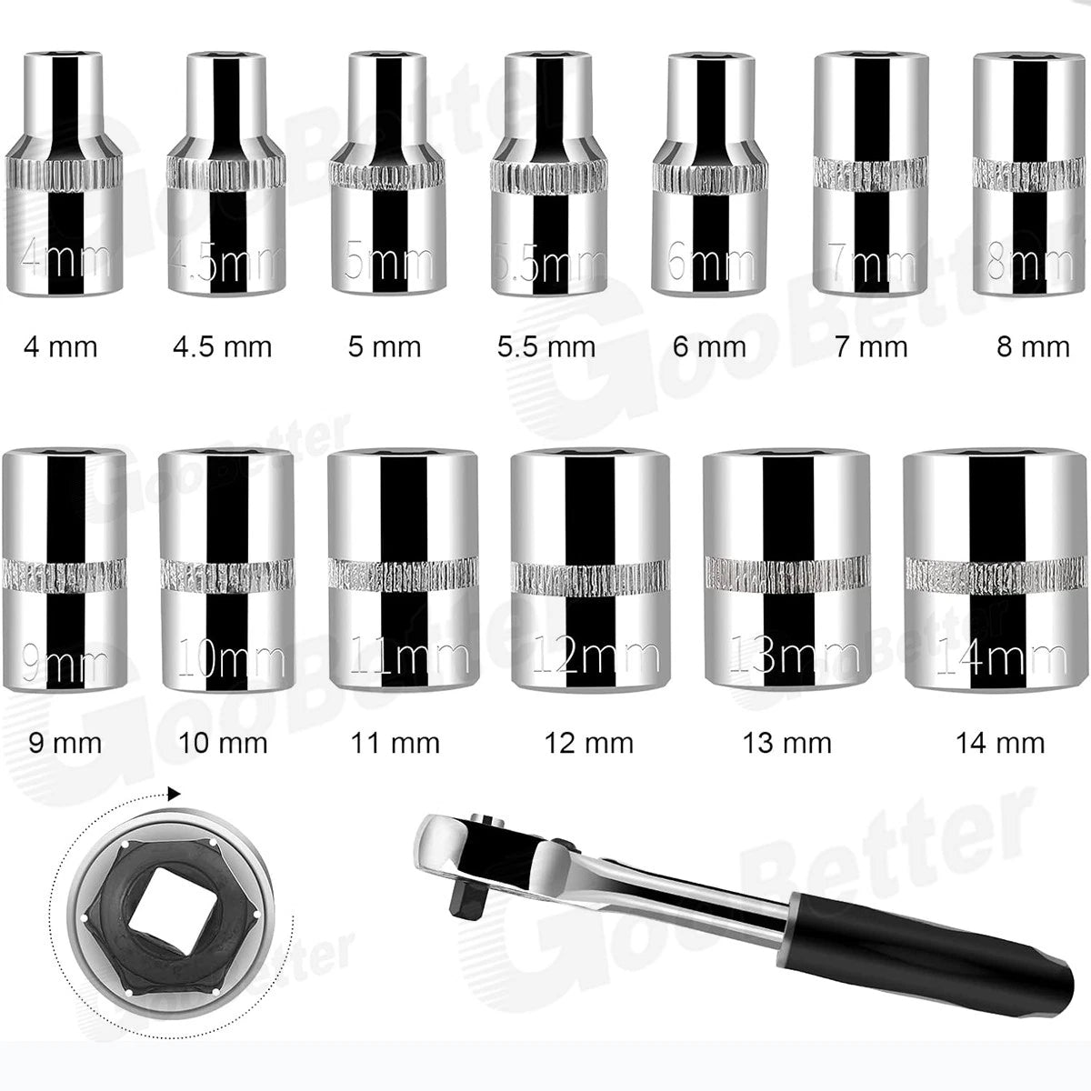 46x Socket Wrench Set 1/4" Drive Ratchet Set Wrench Bits Garage Car Repair Tools