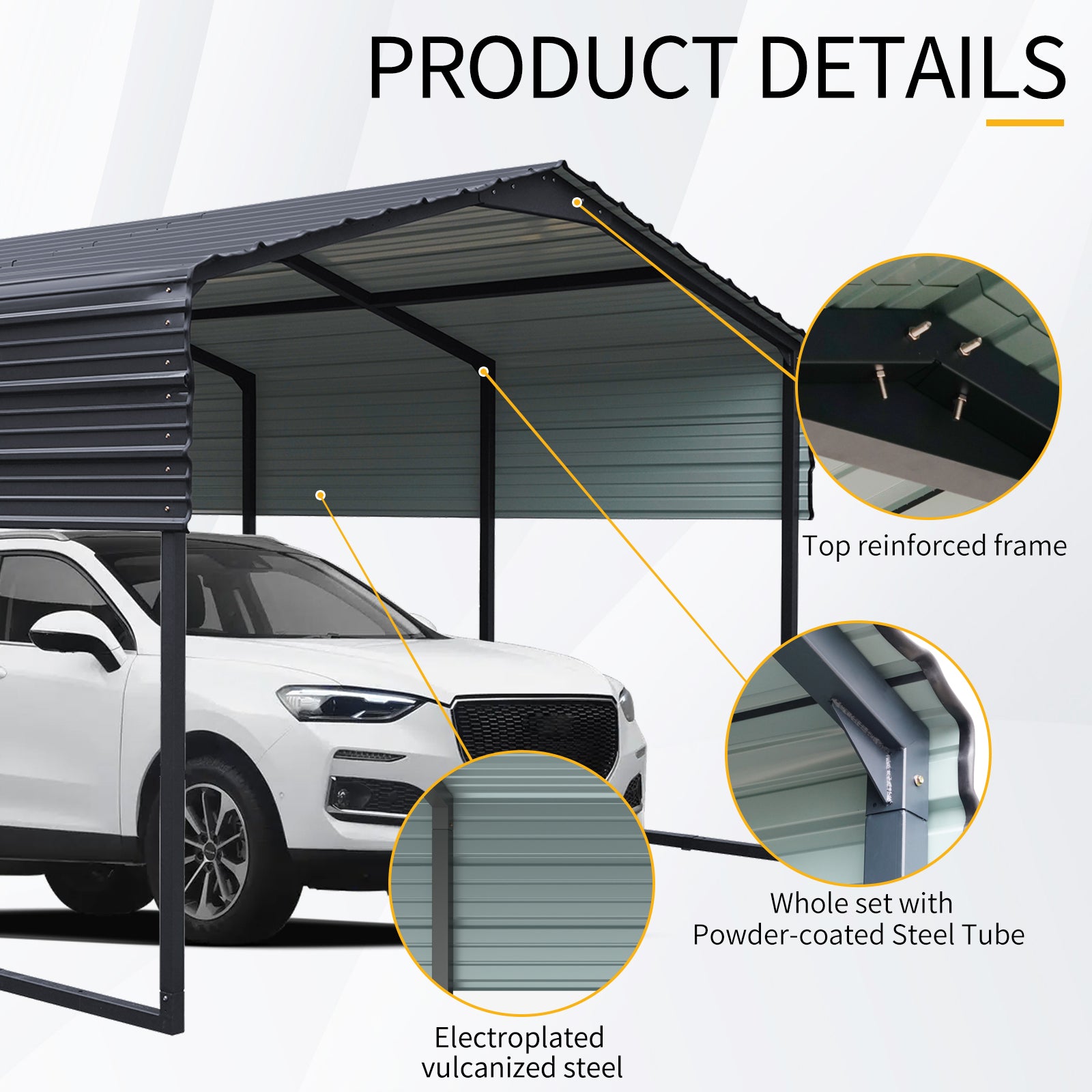 12x20 FT Metal Carport,Heavy Duty Canopy Galvanized Steel Outdoor Garage for Snow,Waterproof Car Shelter,439 ibs
