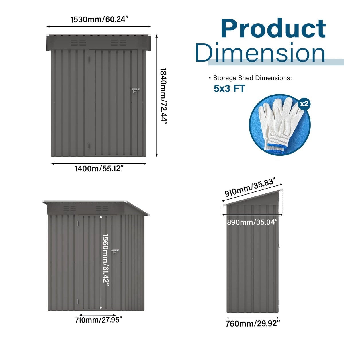 5X3 FT Metal Outdoor Storage Shed, Tool Shed with Pitched Roof and Lockable Door Compact Metal Tool Shed for Garden, Backyard, Patio, Everyday Sundries and Bike Storage, Gray - HomeDIYer