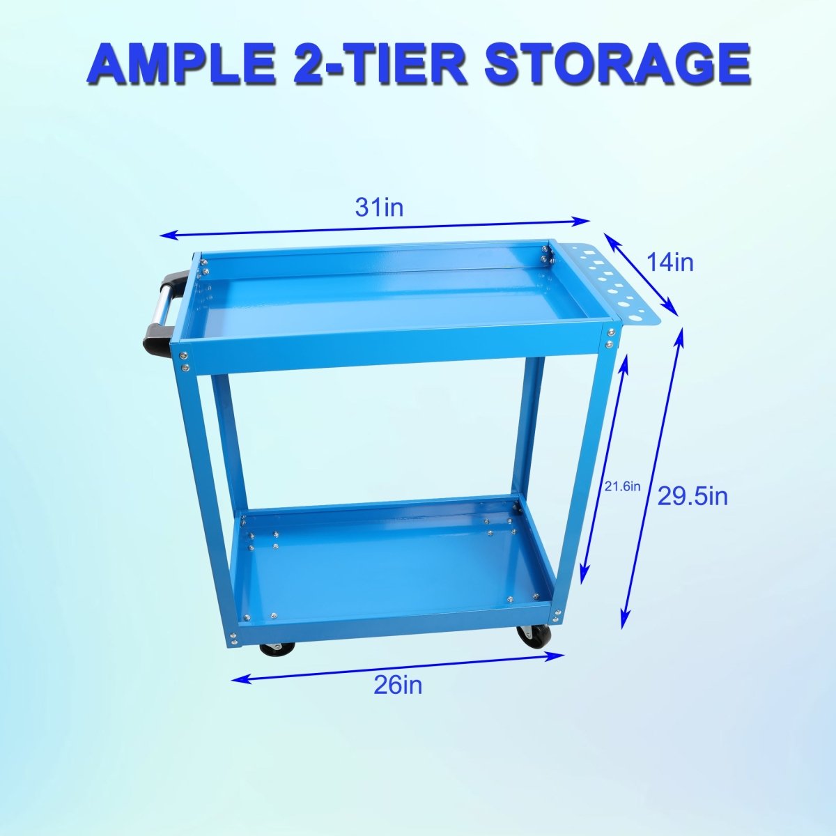 Tool Cart on Wheels, Heavy Duty Steel Utility Cart w/Lockable Wheels, 400 LBS Capacity Industrial Service Cart for Garage, Warehouse, Workshop (Two - layer Bright Blue) - HomeDIYer