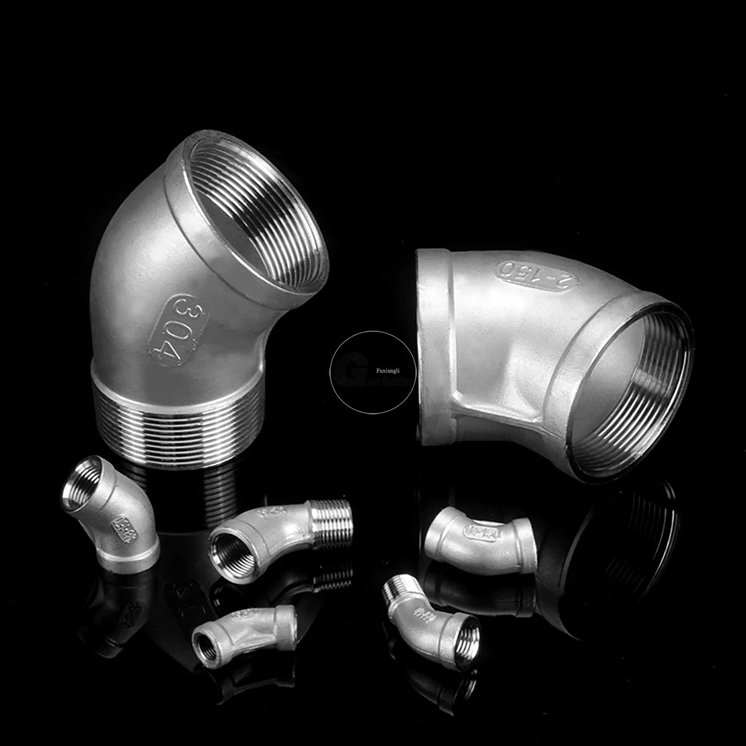 45° BSPT Threaded Elbow Pipe Fittings — A2 Stainless Steel, 1/8" to 4", Female & Female-to-Male