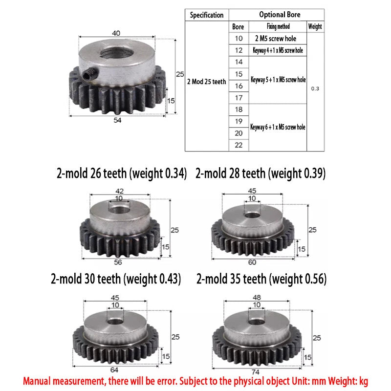 2 Mod 10-60 Teeth Precision Spur Pinion Gear With Step 45# Steel Motor Gear