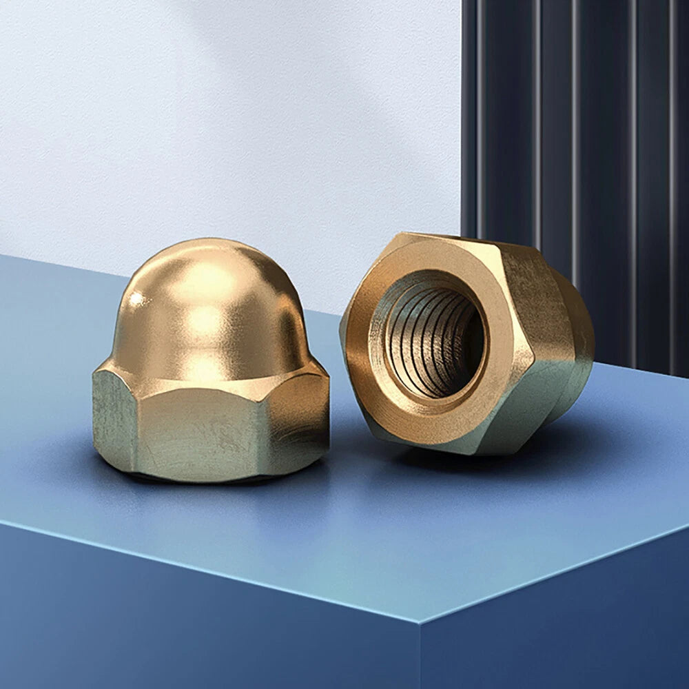 Solid Brass Cap Nuts M3–M20 – Hex Acorn Dome Cover Nuts, Untreated Natural Finish