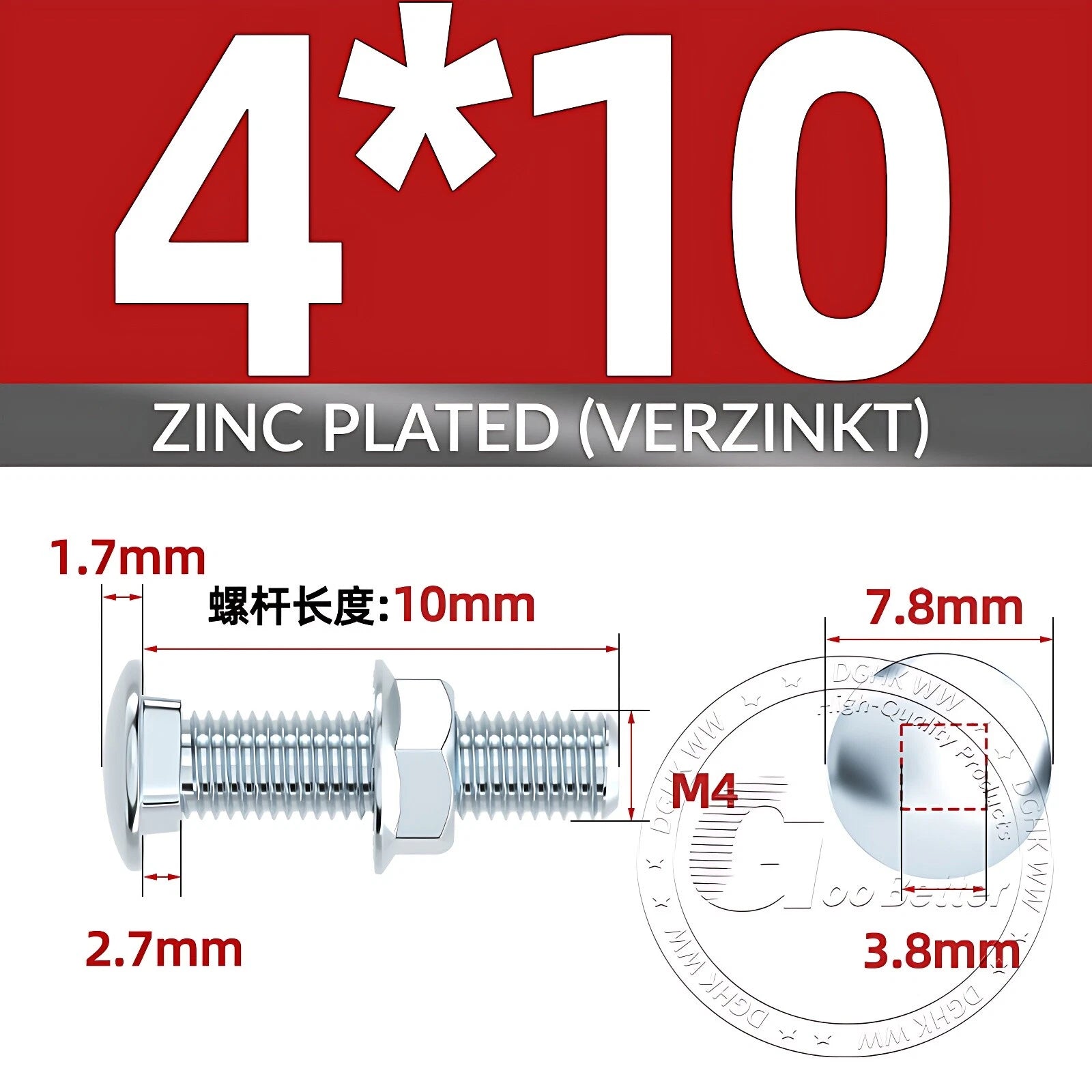 Cup Square Carriage Bolts with Hex Nut — Zinc Plated, M4 to M12