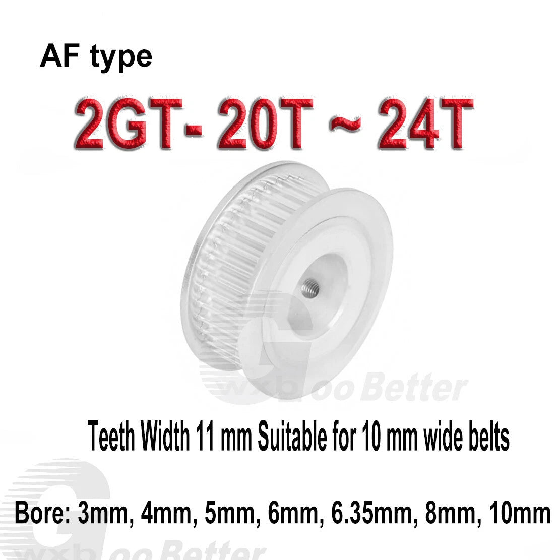Timing Belt Pulley Bore=3~10mm GT2 Pulley AF-type 20~24 Teeth for 10 mm Belts