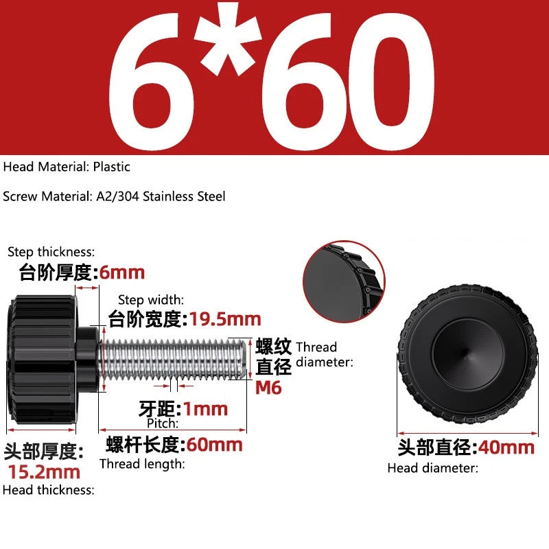 M3-M8 A2/304 Stainless Steel Plastic Knob Thumb Screws Hand Twist DIY Machinery