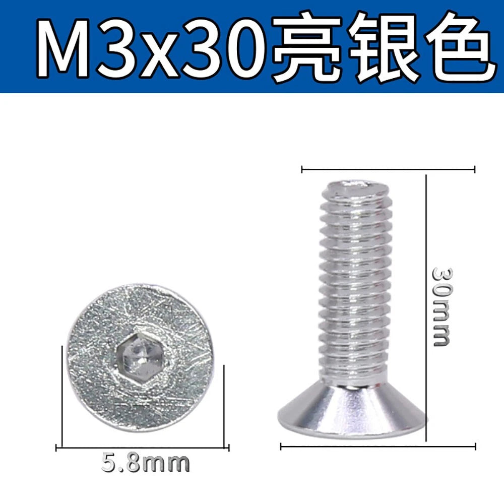 M3 Countersunk Hex Socket Aluminum Anodized Machine Screws — 10 Colors, 5–50 Pcs