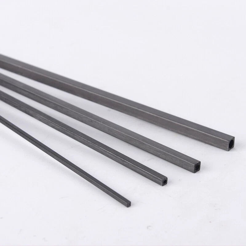 Carbon Fiber Square Tube with Round Hole — 200mm Hollow Pole, 1.7mm to 5mm OD
