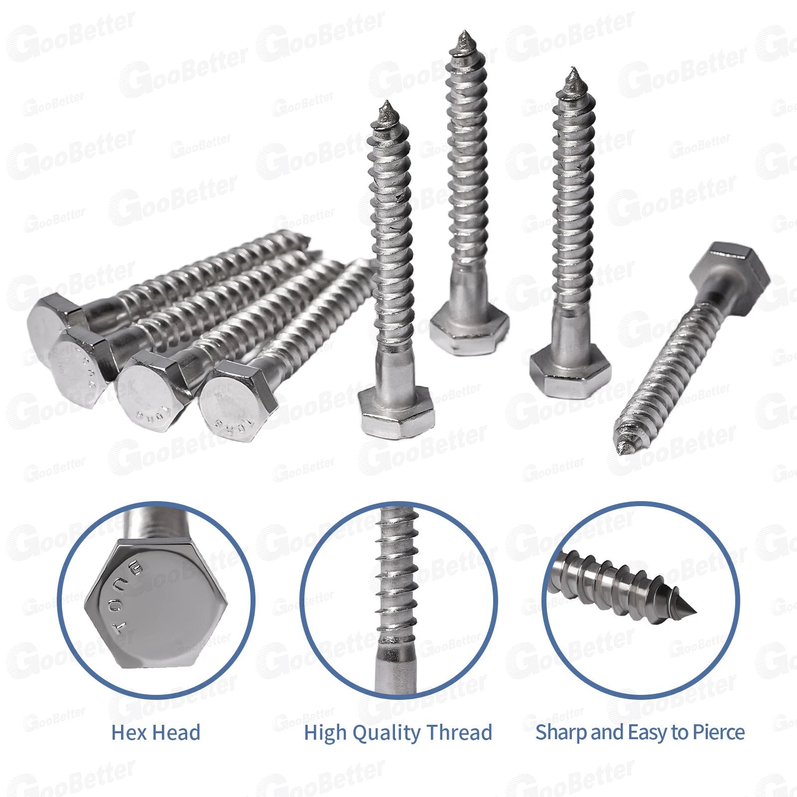 1/4-20 x 2" Stainless Steel Lag Bolts Hex Head Wood Screws – 70 Pack