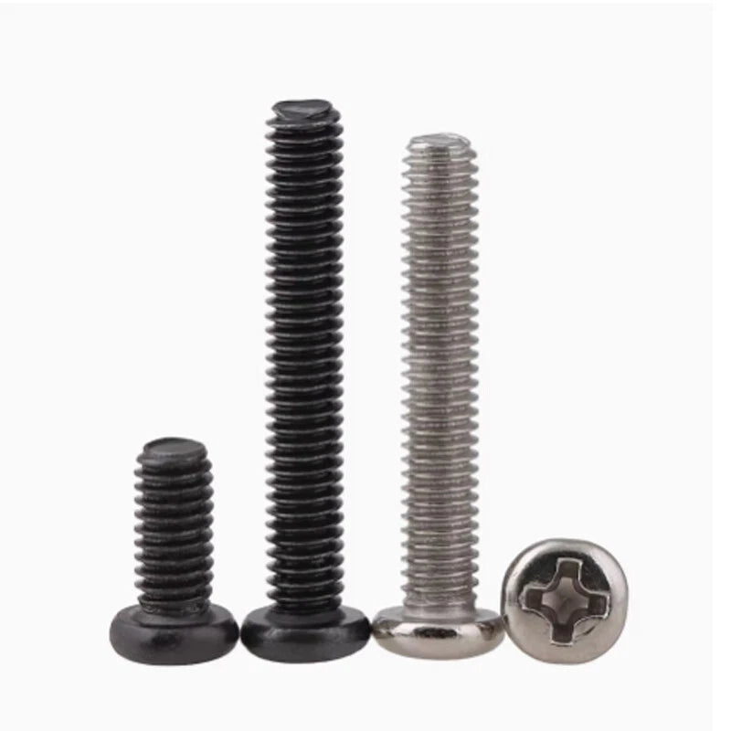 M1–M6 Phillips Pan Head Round Machine Screws – Carbon Steel, Fully Threaded (2–100mm Lengths)