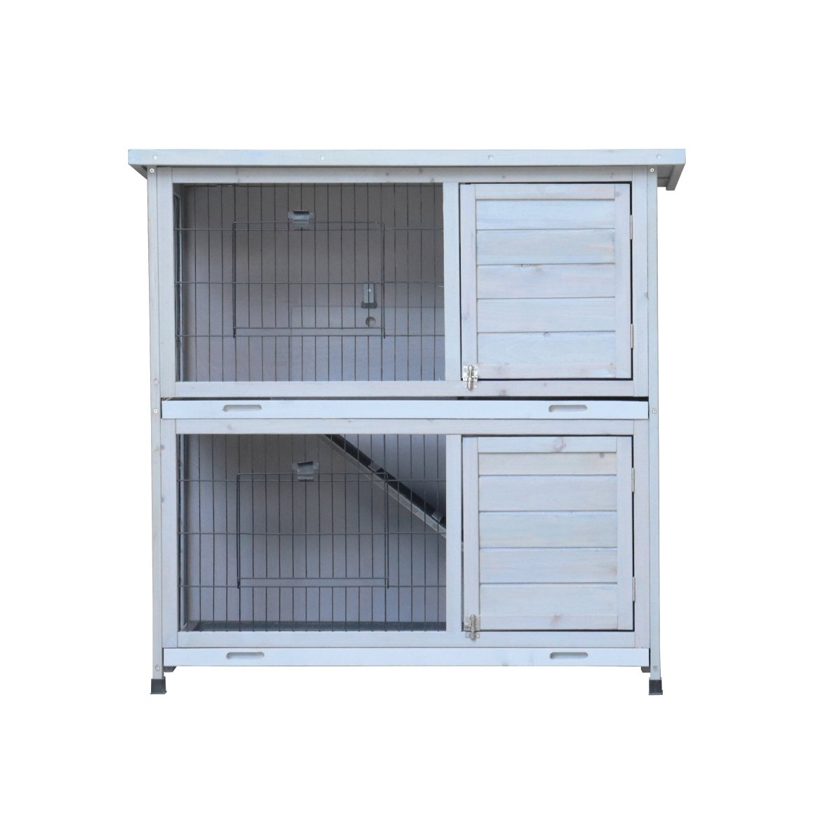 Rabbit Hutch Outdoor, 2 - Story Rabbit Cage Indoor with Run, Bunny Cage with 2 Removable No - Leak Trays, Pet Cages with Non - Slip Ramp, Waterproof Roof, Fence, for Small Animals - HomeDIYer