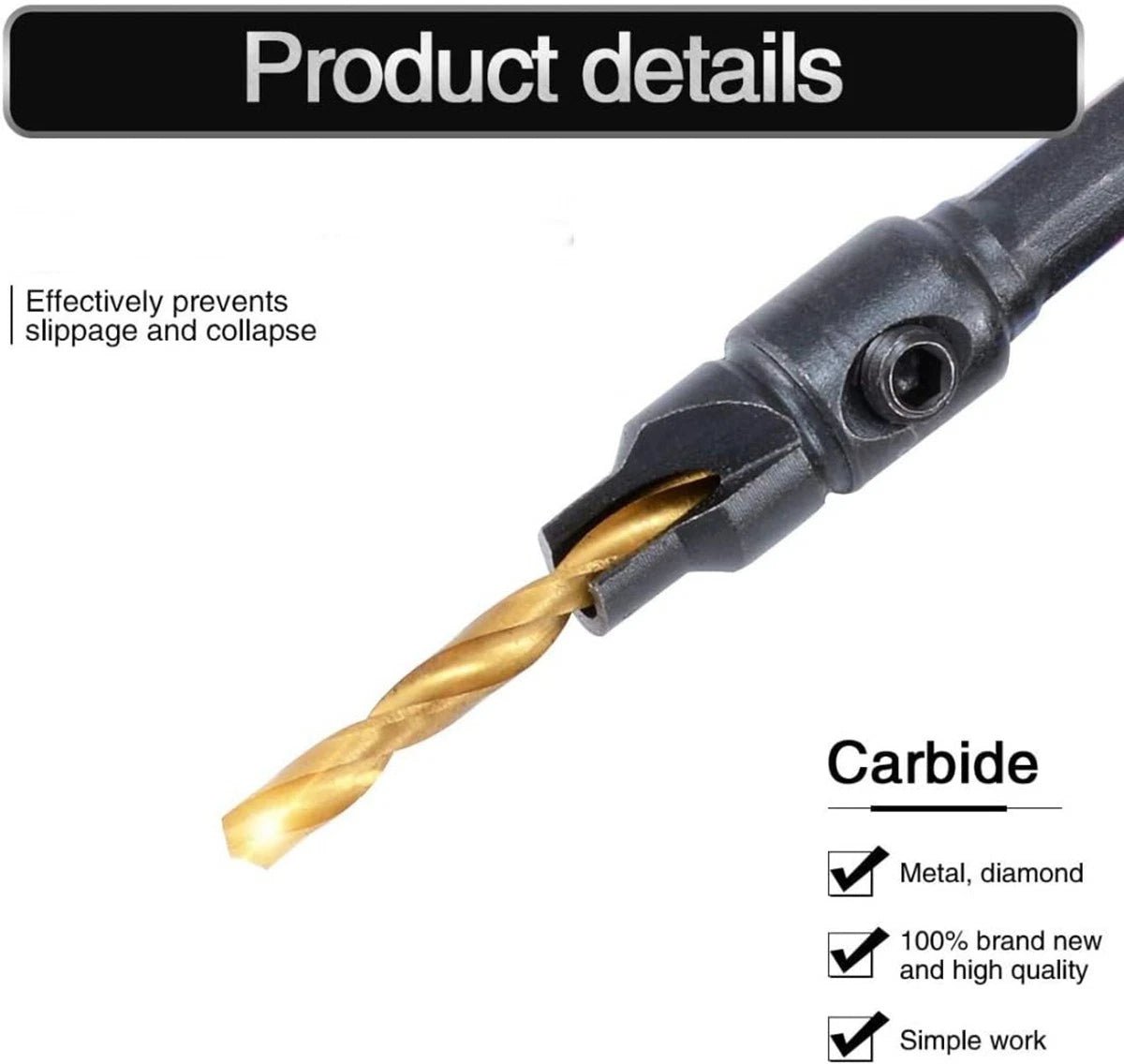 5Pcs HSS Countersink Drill Bit Set – 1/4" Hex Shank, Self - Centering Pilot Holes for Wood & Plastic (5 6 8 10 12 14) - HomeDIYer