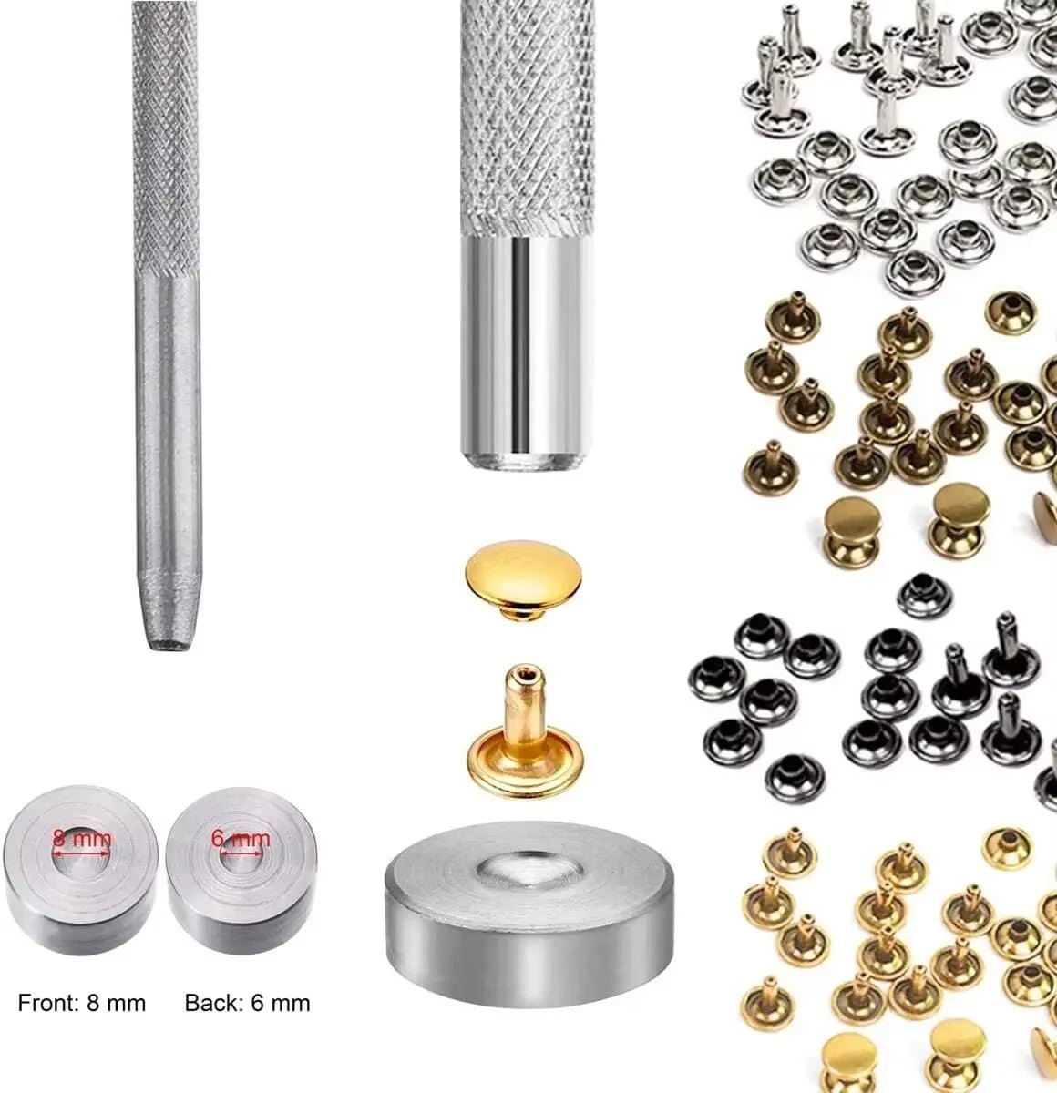 Metal Double Cap Rivets Studs Round Rivet for DIY Leather Craft Bag Belt Clothing Garment Shoes Pet Collar Fixing Tools - HomeDIYer
