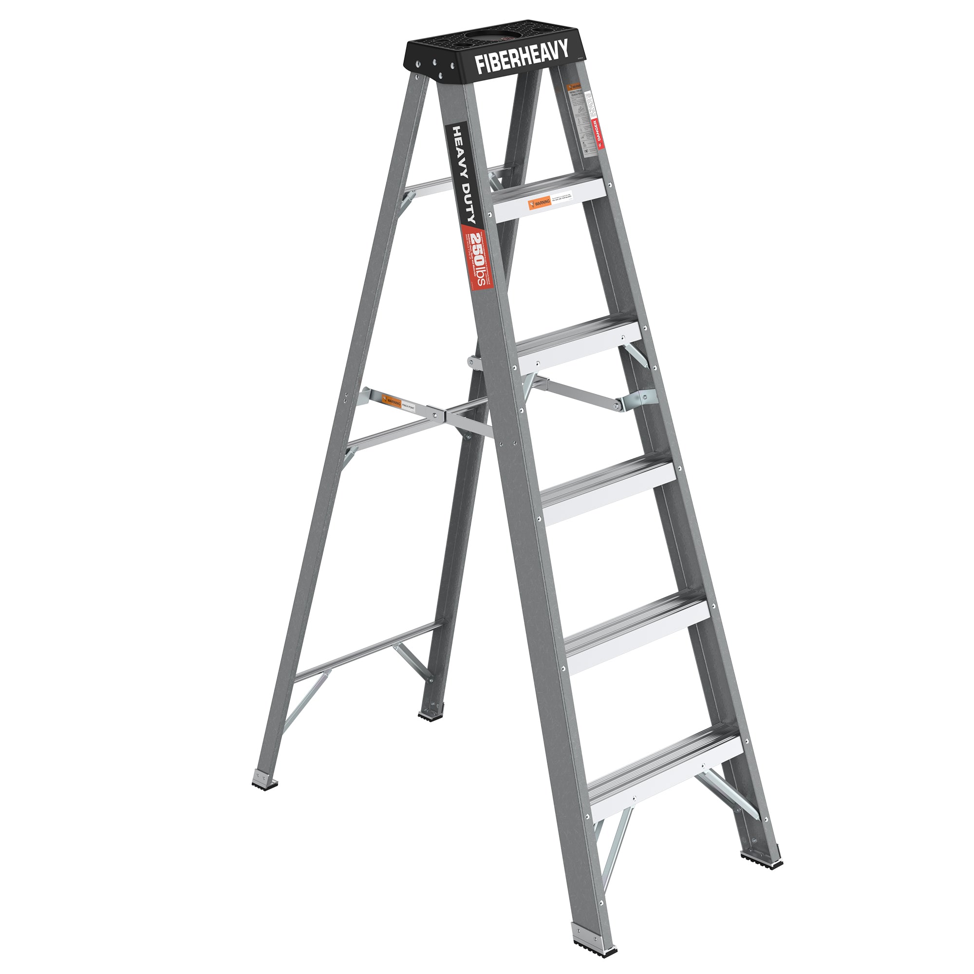 Fiberglass Step Ladder 6-Step 250lbs Gray