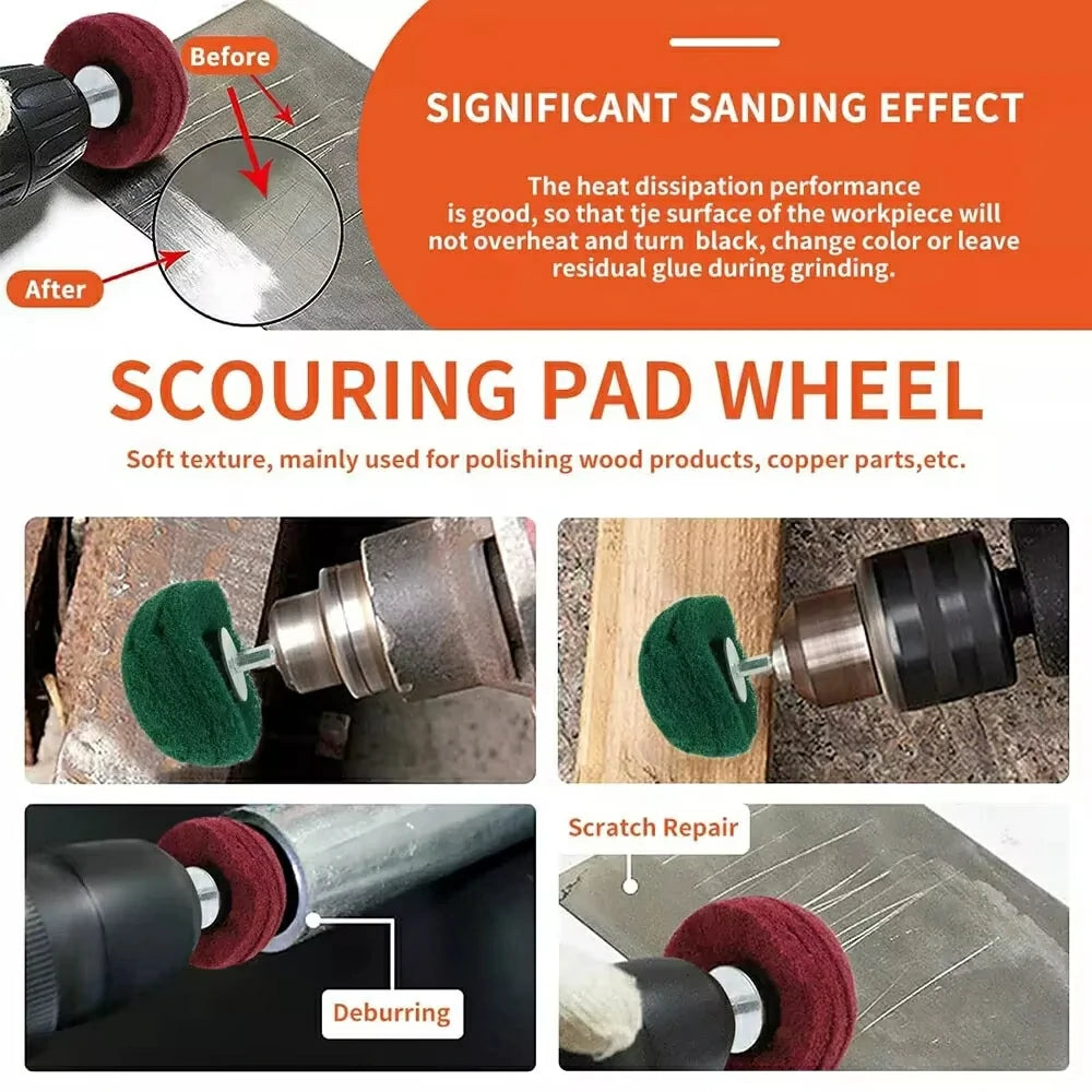 1/4" Hex Shank Flap Sanding Wheel Nylon Fiber Abrasive Scouring Buffing Polishing Wheel Green 120# Red 240# 50mm/75mm/100mm
