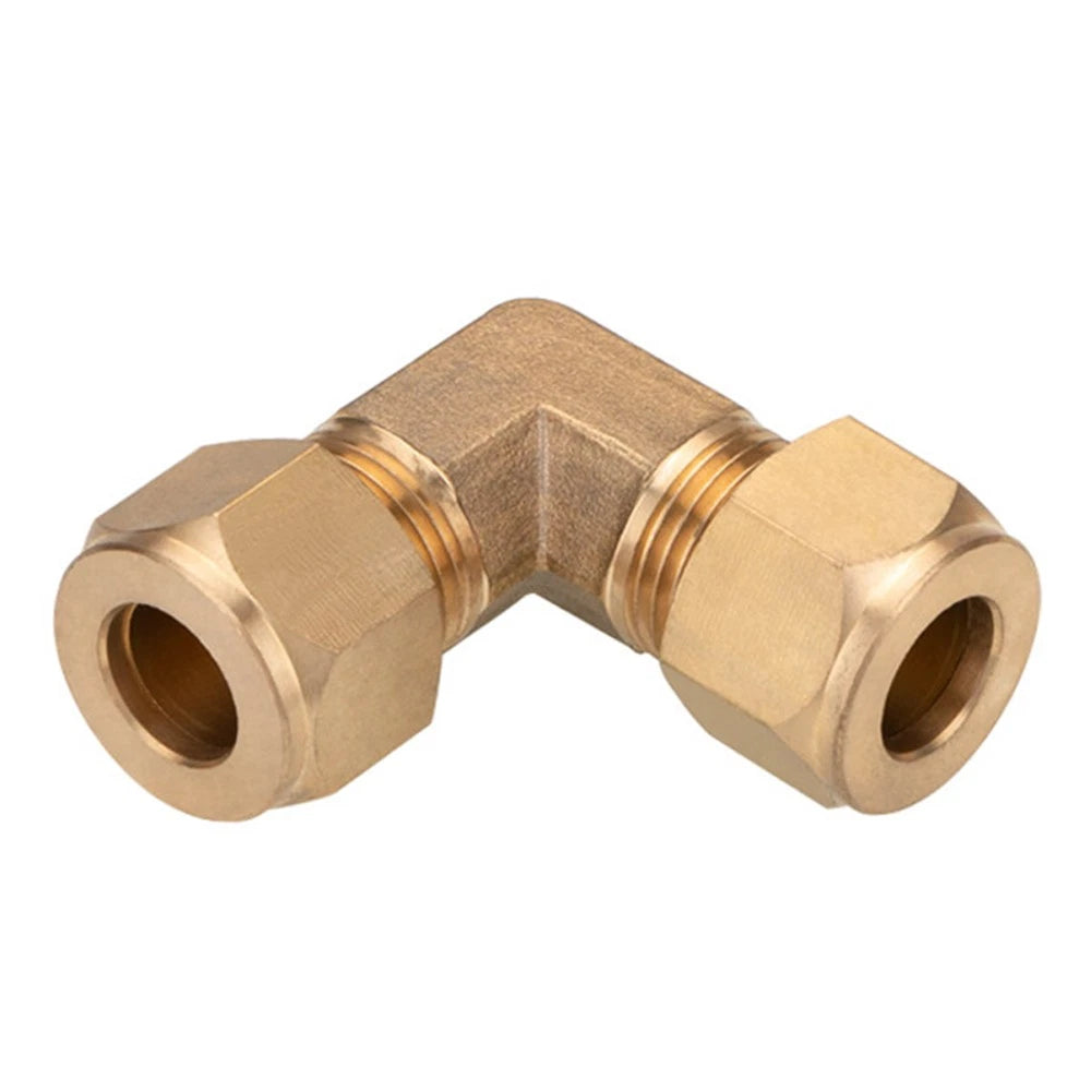 Brass Compression 90° Elbow Fitting — Double Ferrule Connector for Copper Tube