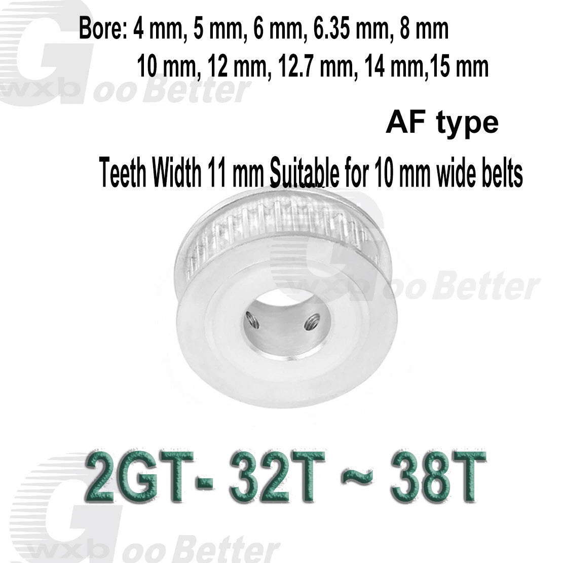 GT2 Pulley AF-type 32~38 Teeth Timing Pulley Bore=4mm~15mm Tooth width=11 mm