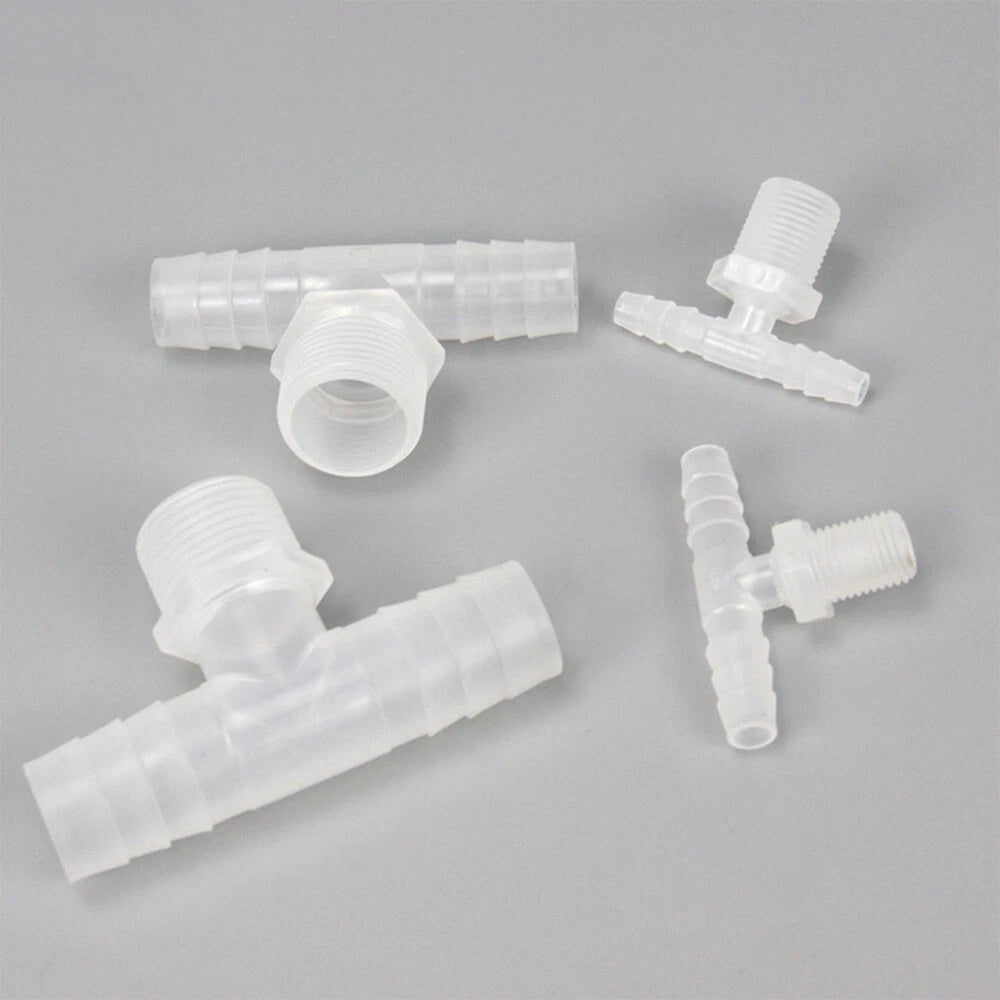 Plastic Barbed T-Piece Hose Connector with Male Thread — 4mm to 20mm Tube