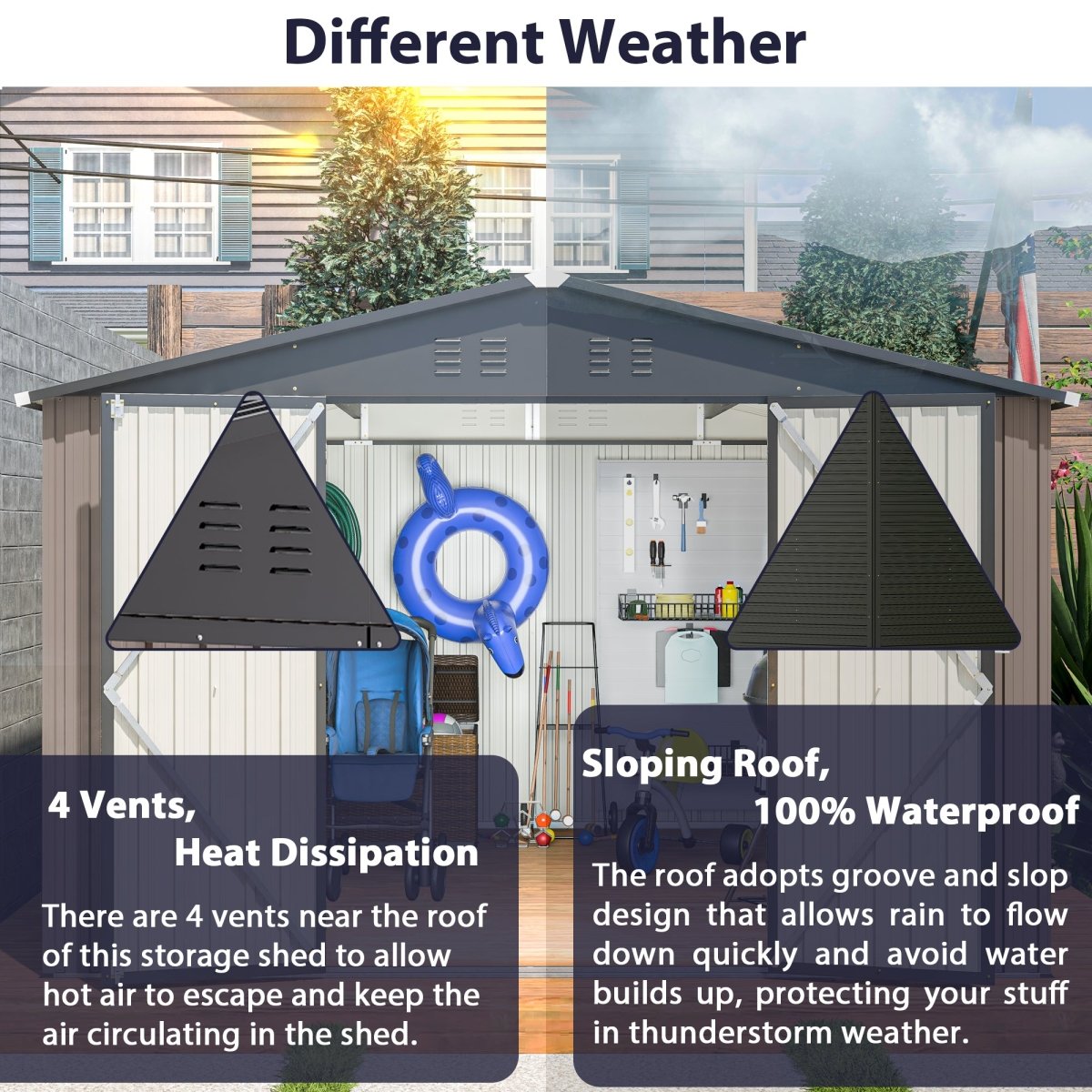 10' x 10' Metal Storage Shed for Ourdoor, Steel Yard Shed with Design of Lockable Doors, Utility and Tool Storage for Garden, Backyard, Patio, Outside use - HomeDIYer