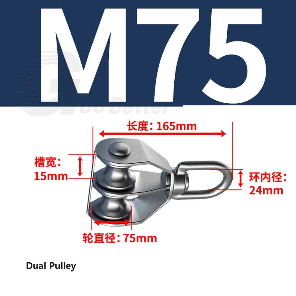 Lifting Rope Pulley Swivel Hanging Wire Towing Wheel Heavy Duty Stainless Steel