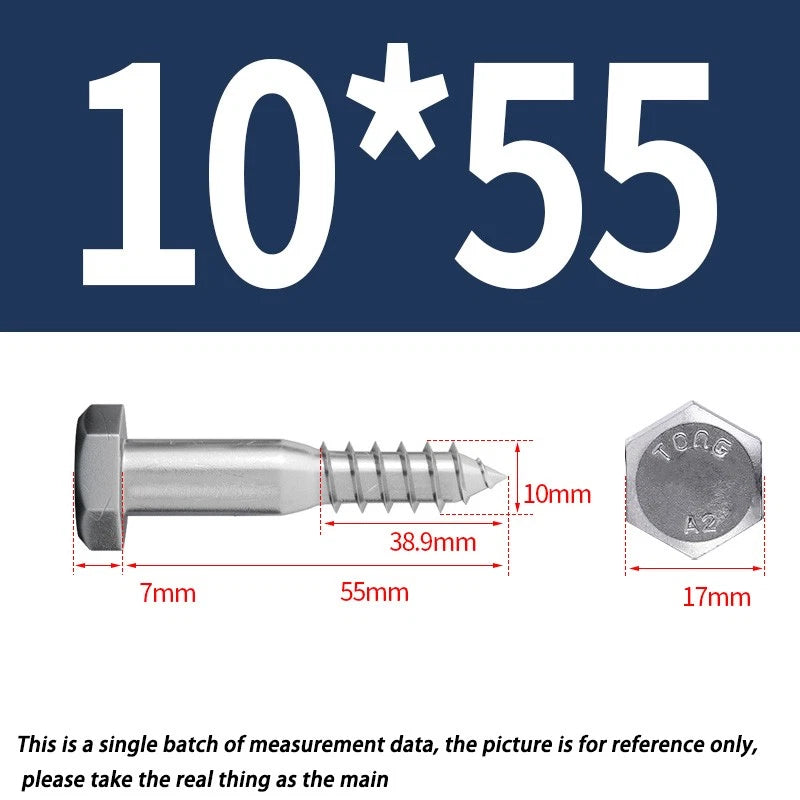 M10 A2 Stainless Steel Hex Head Lag Bolts – DIN571 Wood Screws