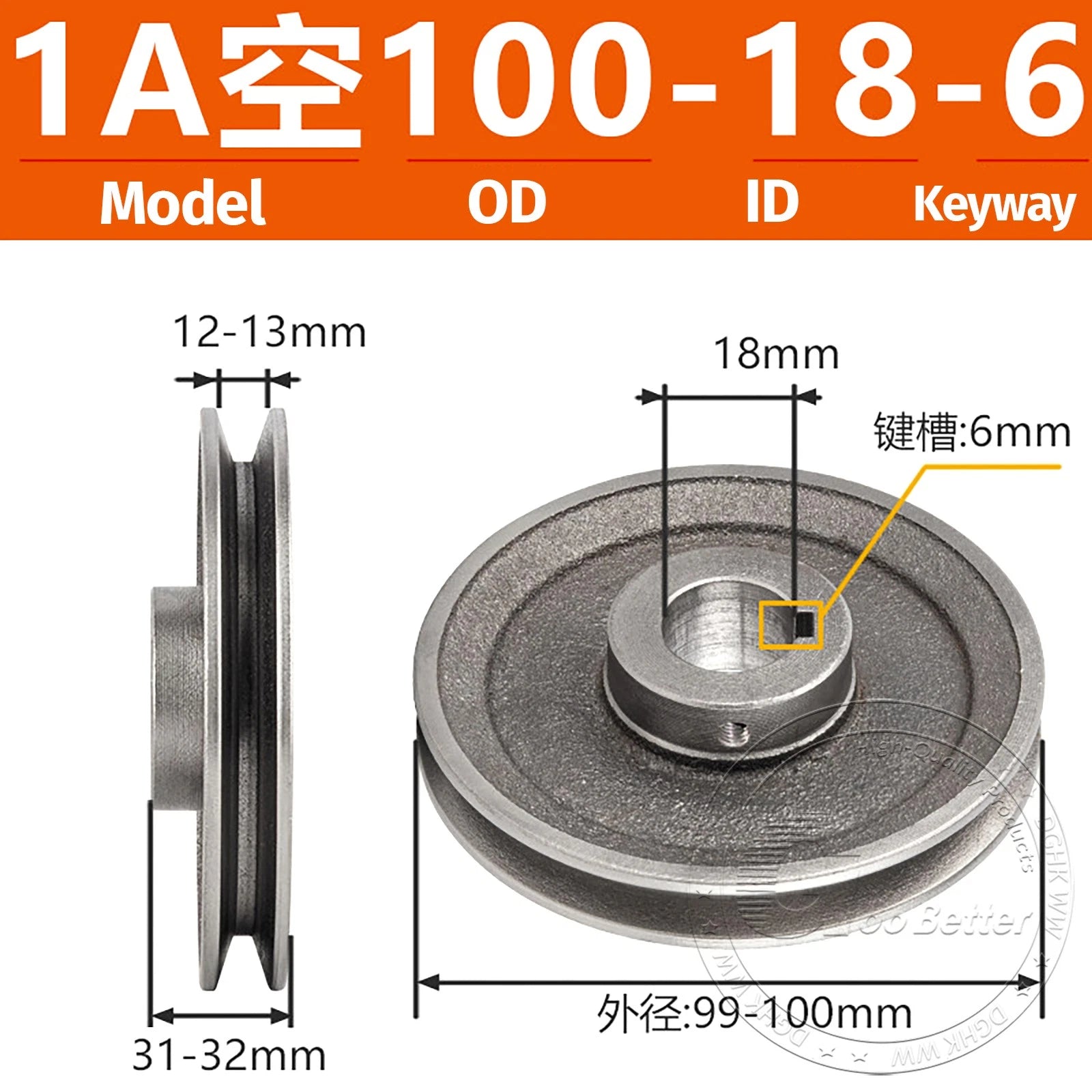 V-Belt Pulley Motor Pulleys Hollow 5-8mm Discs Dia Ø100-300mm For 1A Type Belts