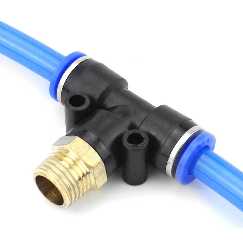 Pneumatic Push-In Tee Fitting – Air Hose to Thread Adapter (4mm–12mm Tube)