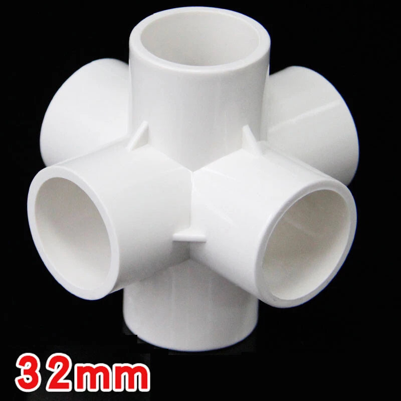 White PVC 6-Way Equal Connector Socket Pressure Pipe Fittings ID: 20 25 32 50mm