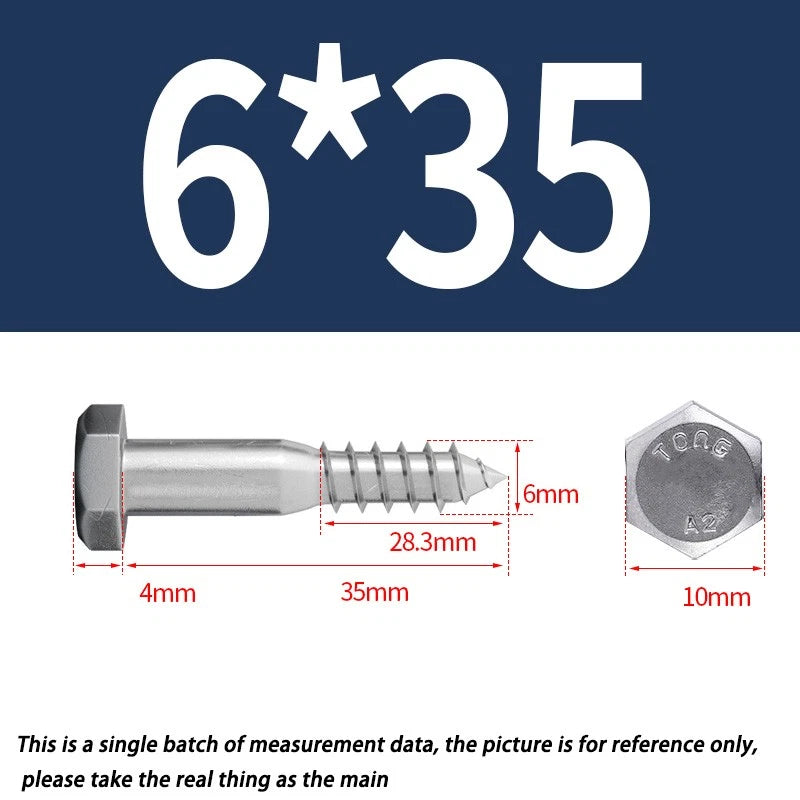 M6 A2 Stainless Steel Hex Head Lag Bolts – DIN571 Wood Screws