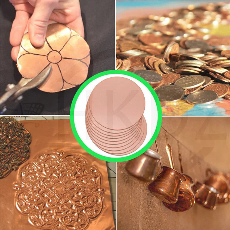 Solid Pure Copper Discs Blanks Round Plate Metal Sheet OD 10-300mm Thick 3.5-6mm