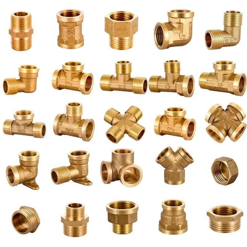 Brass Threaded Pipe Fittings 1/2" & 3/4" — Tee, Elbow, Joint, Cross, Cap & More