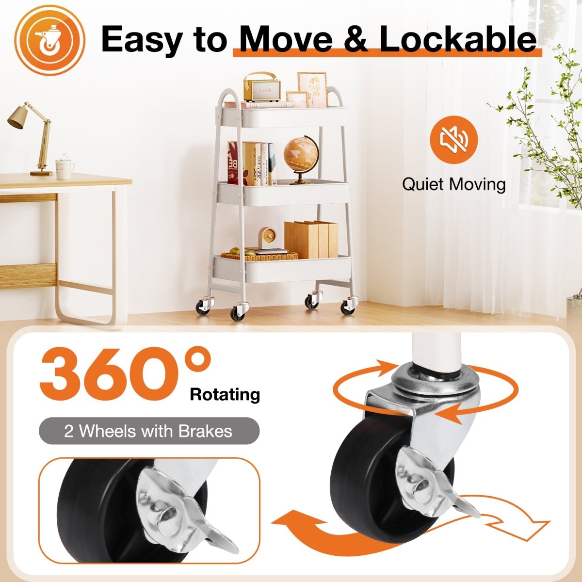 White 3 Tier Small Rolling Cart, Metal Utility Storage Organizer Kitchen Trolley Bathroom Laundry Room Bar Office Shelves - HomeDIYer