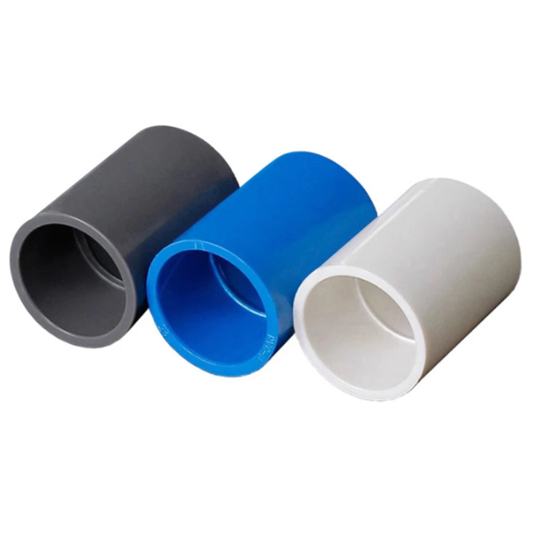 PVC Straight Pipe Coupling Socket — ID 16mm–200mm, White / Blue / Grey