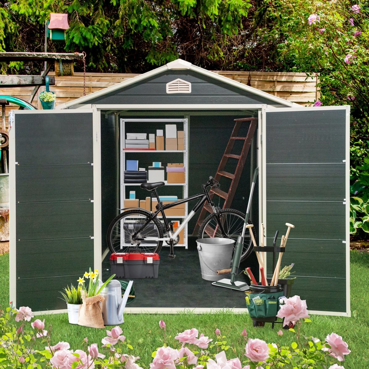 6x8ft Resin Outdoor Storage Shed Kit - Perfect to Store Patio Furniture,Black - HomeDIYer