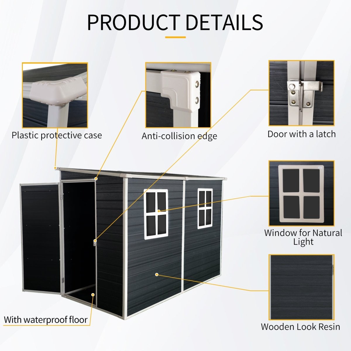 4x8ft Outdoor Storage Shed with Floor Resin shed with Two - Window, Waterproof ,Lockable Doors for Patio,Yard,Lawn - Black - HomeDIYer