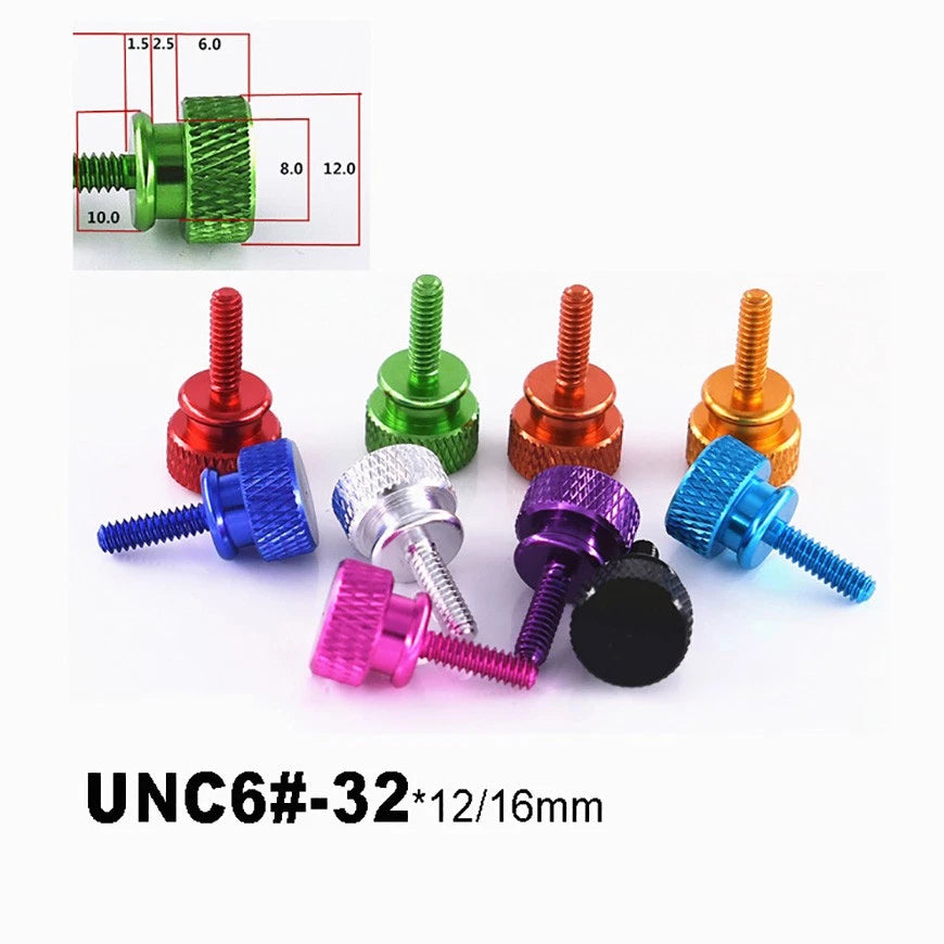 UNC #6-32 Aluminium Anodised Knurled Thumb Screws — 12mm & 16mm, 10 Colors
