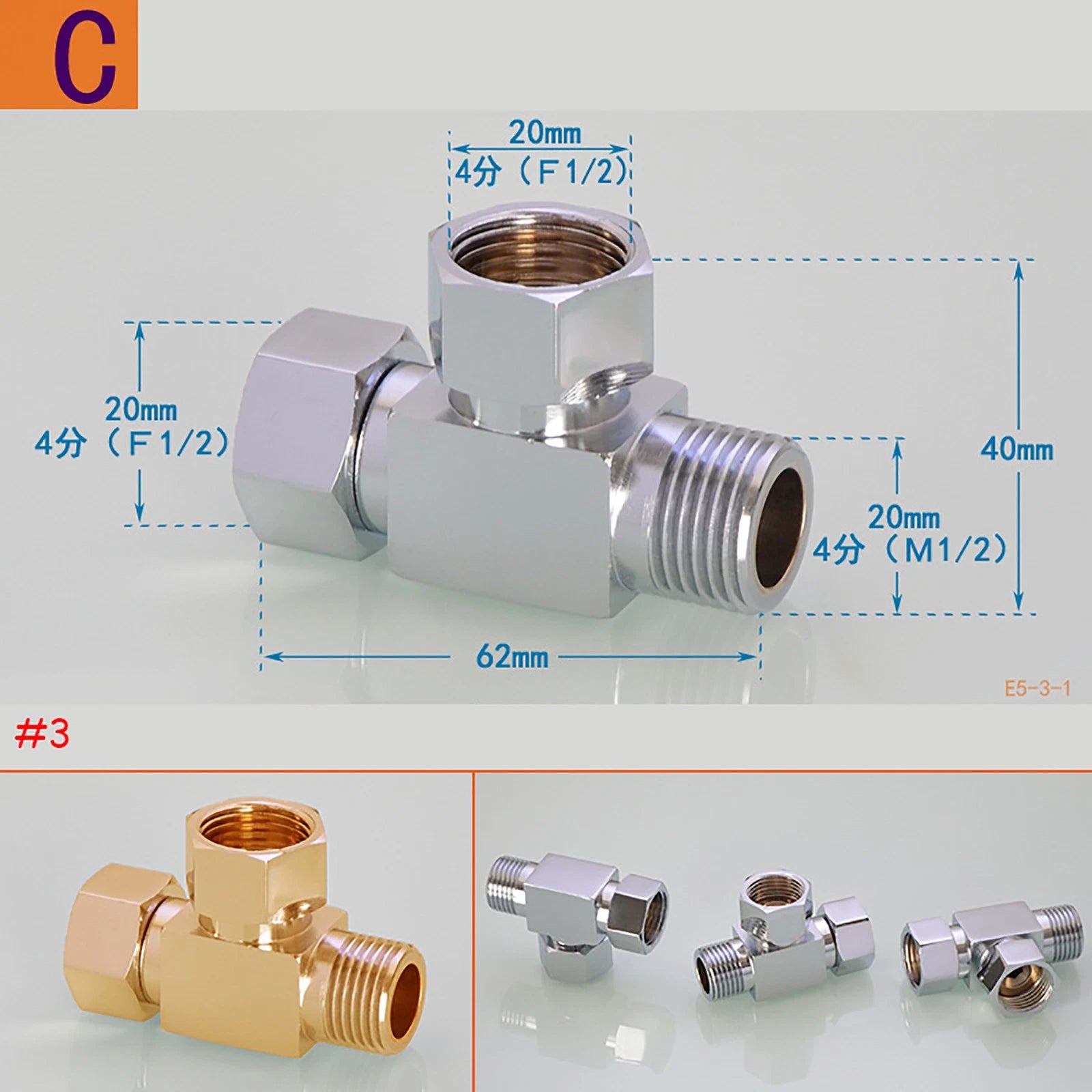 1/2" Chrome Brass Pipe Fittings – Tee & Elbow Connectors (Multiple Thread Types)