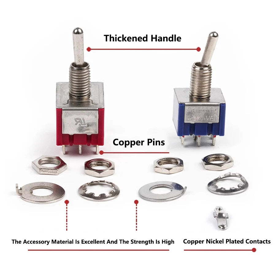 MTS Series Toggle Switch 3–12 Pin | On-On / On-Off-On | Blue & Red